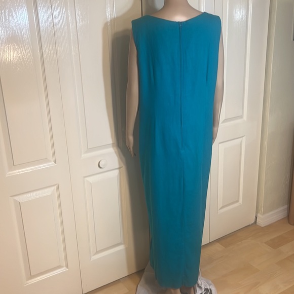 Sag Harbor  Linen Embroidered Teal Green Dress - Picture 5 of 8